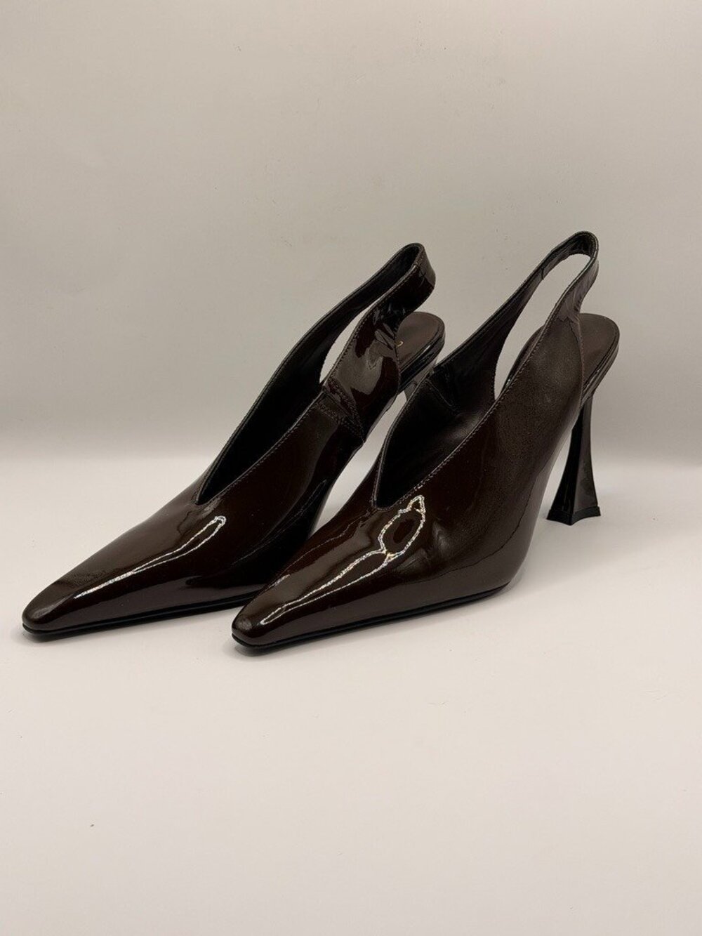 Jeffrey Campbell Women Brown Patent Leather Pointy Toe Slingback Pump Sz 8